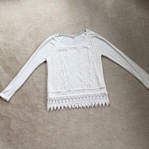 Jolt Cream Long Sleeve Lace Trim Top Small